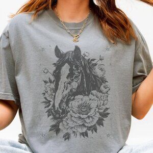 Floral Horse Portrait Tee Western Boho Graphic Top